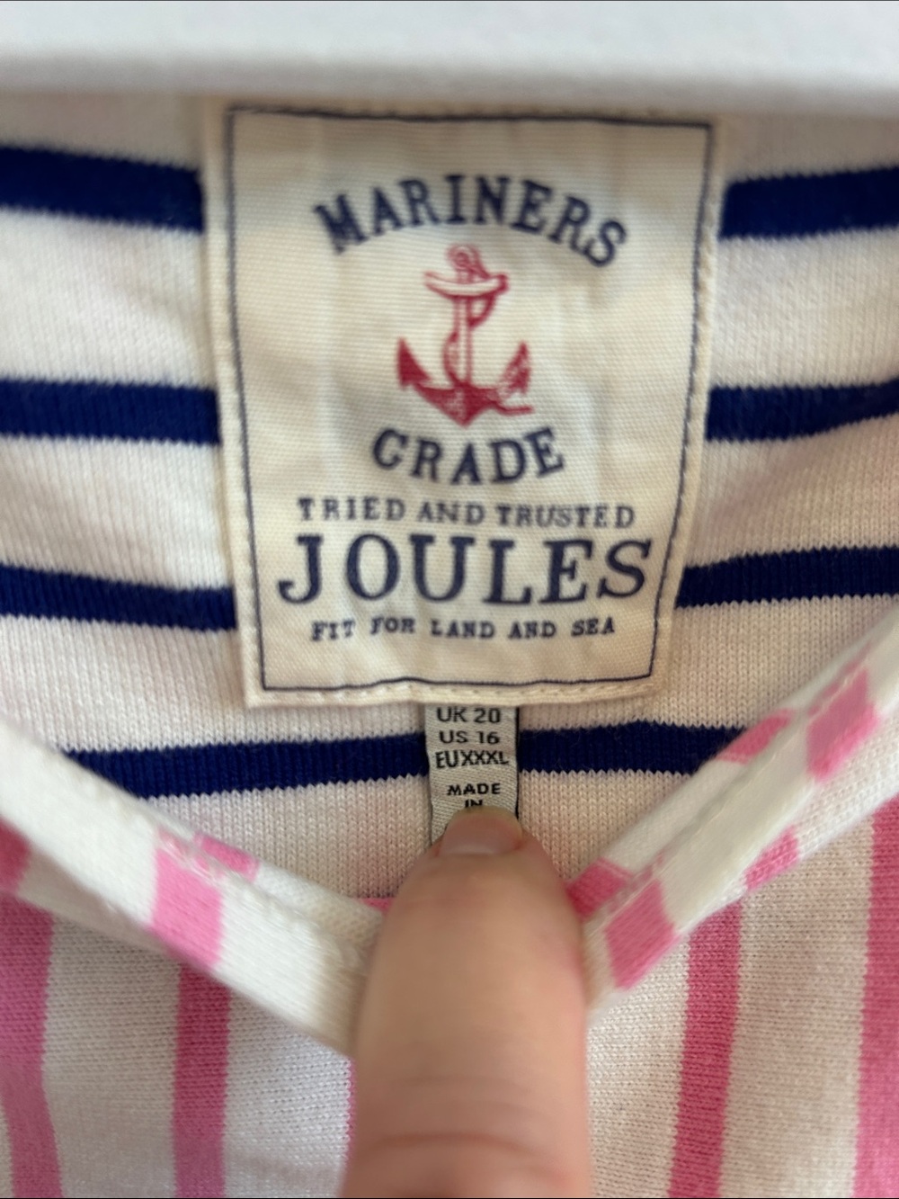 Joules Striped Tee Dress - Pink, Navy, Green - Picture 3 of 5